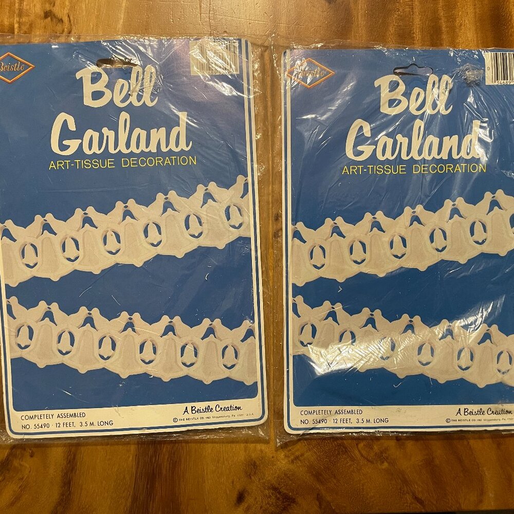 Vtg Beistle Christmas  Bell Dove Garland Art Tissue Decoration Lot 2 New